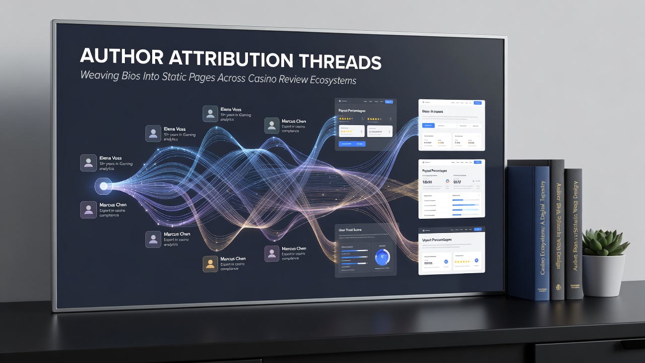 Visual representation of author bios integrated into static casino review pages showing connected threads across site sections