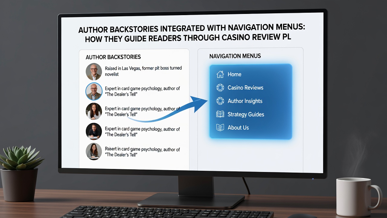 Screenshot of a navigation menu with embedded author backstory popups leading to credibility verification sections