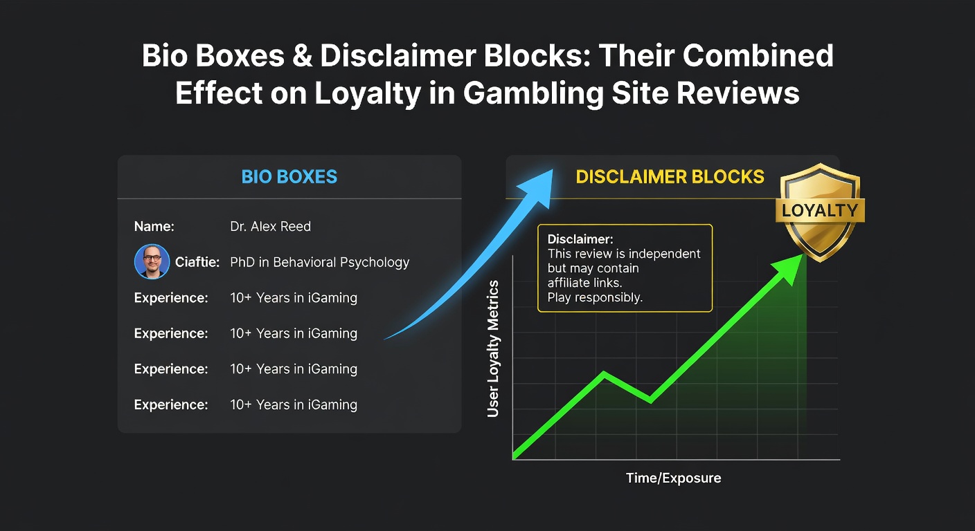Example layout showing a bio box paired with a disclaimer block on a casino review webpage