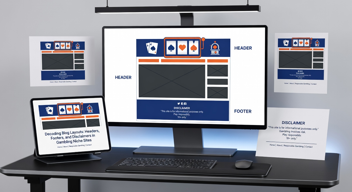 Close-up of a gambling blog footer displaying disclaimers, links, and responsible gaming icons
