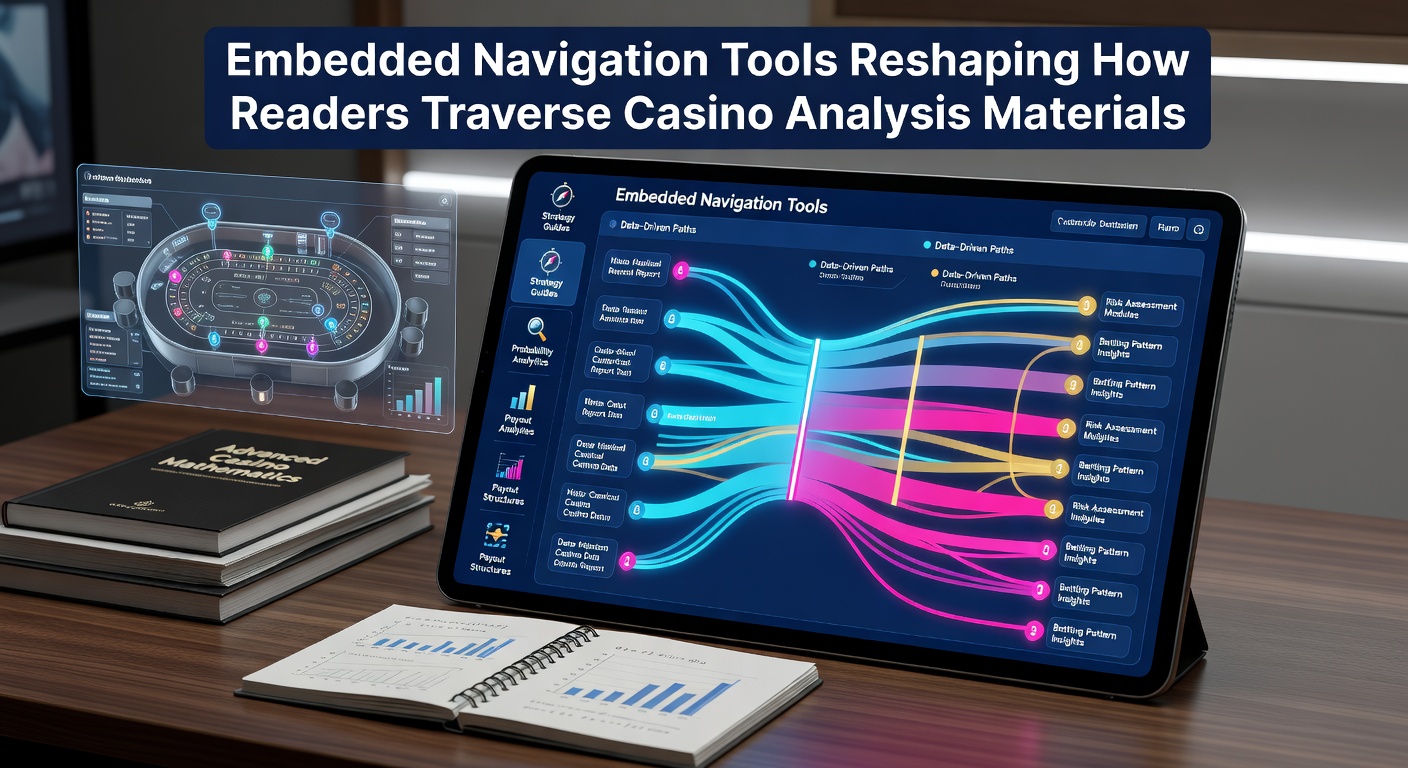 Close-up view of a casino analysis page with embedded search functionality, contextual hyperlinks, and expandable navigation menus highlighted