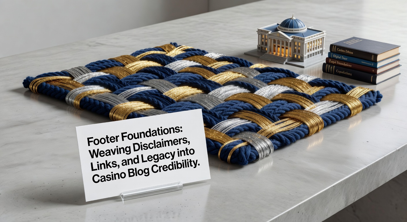 Detailed view of a casino blog footer displaying layered disclaimers, affiliate links, and archival elements that build site trust