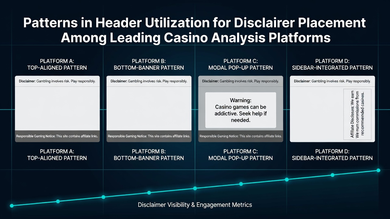 Overview of header layouts on casino analysis platforms showing disclaimer positioning