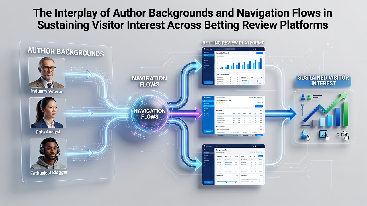 Diagram showing author profile sections connected to navigation pathways on a betting review website interface