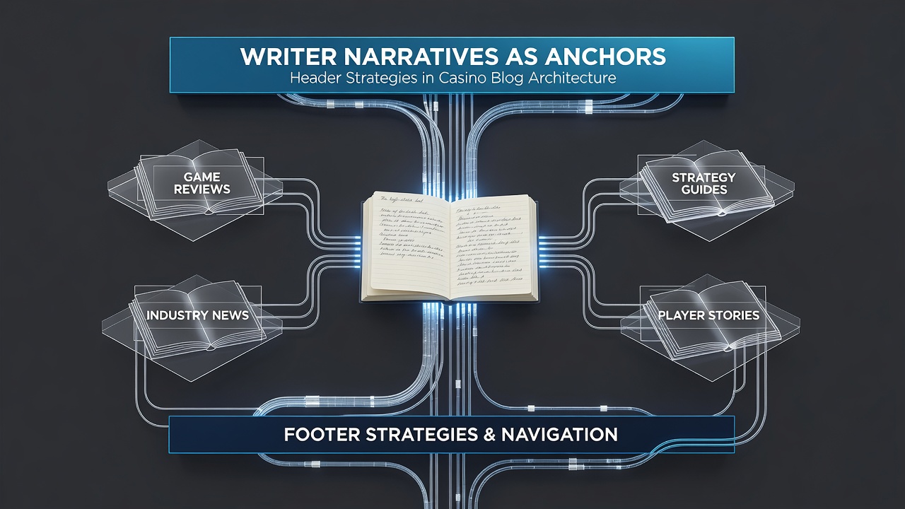 Footer section of a casino blog displaying extended author narrative with links to previous articles and compliance information